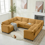 Corduroy Corner Sectional Sofas with Chaise, U-shaped Symmetrical 8-seat Modular Couch