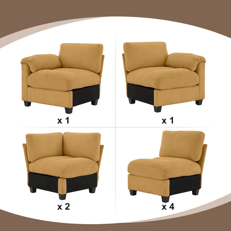 Corduroy Corner Sectional Sofas with Chaise, U-shaped Symmetrical 8-seat Modular Couch