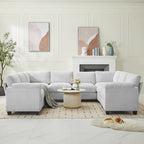 Corduroy Corner Sectional Sofas with Chaise, U-shaped Symmetrical 8-seat Modular Couch