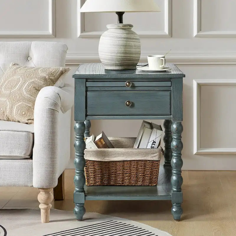 Eric Traditional 26 Tall Solid Wood End Table with USB by HULALA HOME