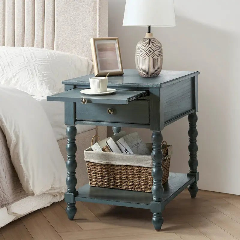 Eric Traditional 26 Tall Solid Wood End Table with USB by HULALA HOME