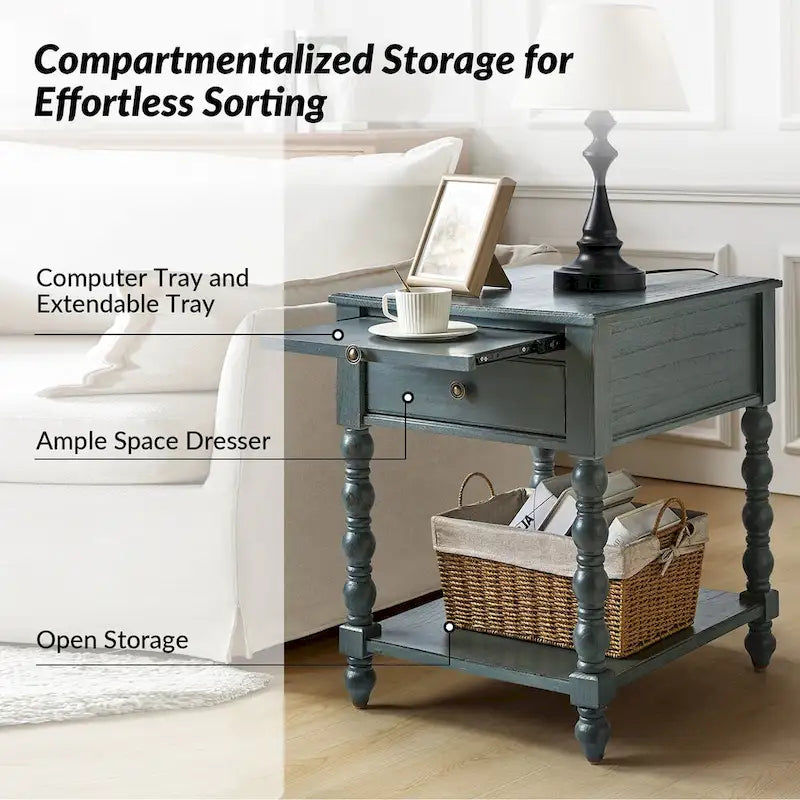 Eric Traditional 26 Tall Solid Wood End Table with USB by HULALA HOME