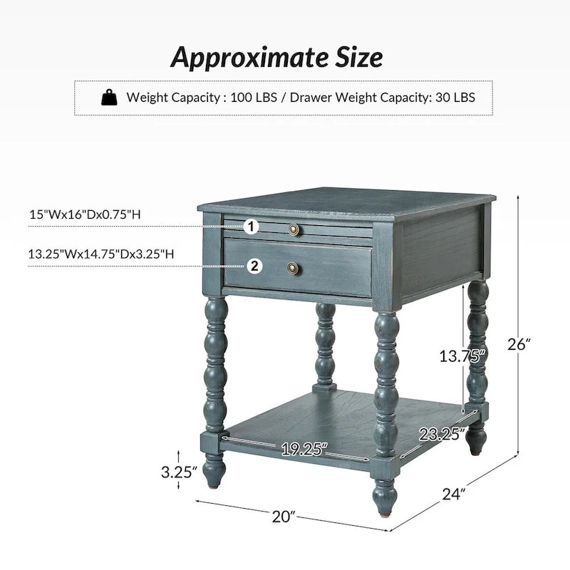 Eric Traditional 26 Tall Solid Wood End Table with USB by HULALA HOME