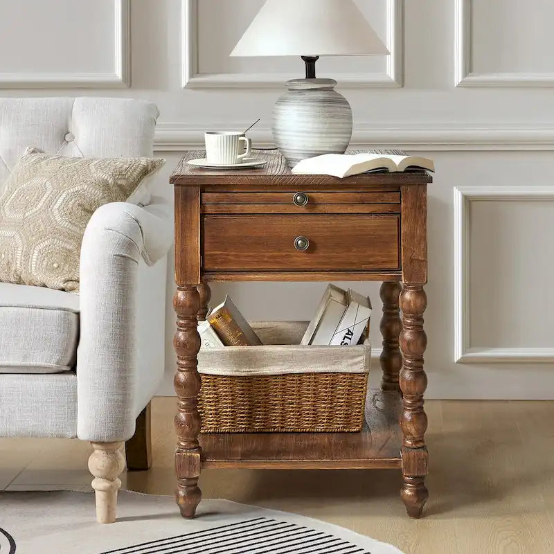 Eric Traditional 26 Tall Solid Wood End Table with USB by HULALA HOME