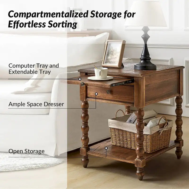 Eric Traditional 26 Tall Solid Wood End Table with USB by HULALA HOME