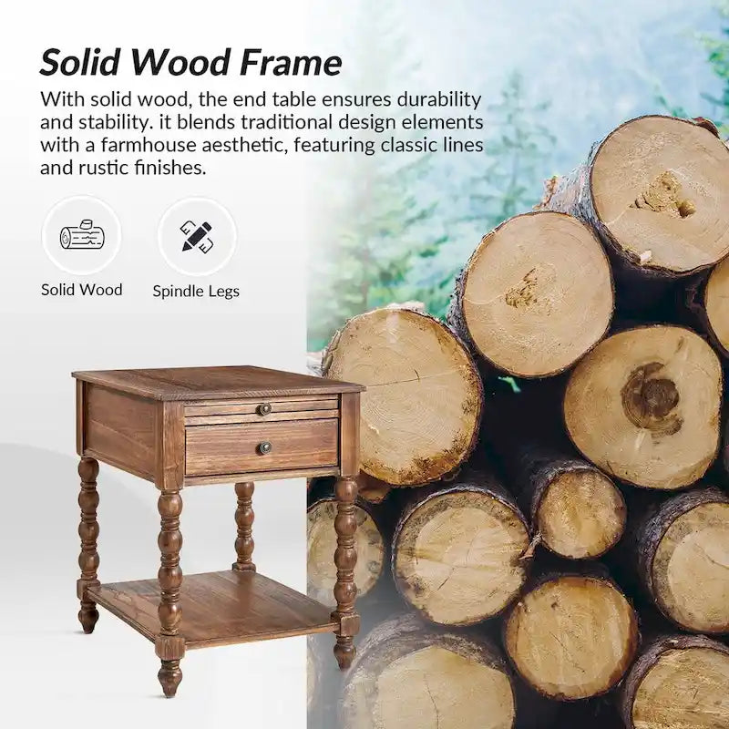 Eric Traditional 26 Tall Solid Wood End Table with USB by HULALA HOME