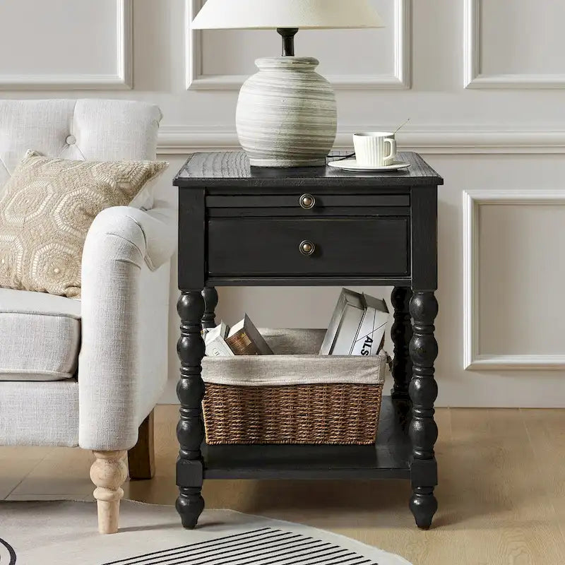 Eric Traditional 26 Tall Solid Wood End Table with USB by HULALA HOME