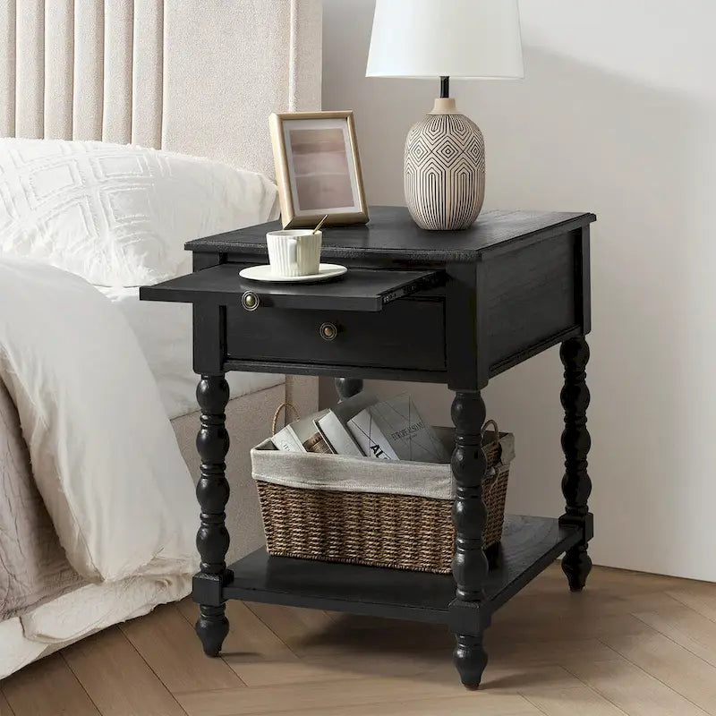 Eric Traditional 26 Tall Solid Wood End Table with USB by HULALA HOME