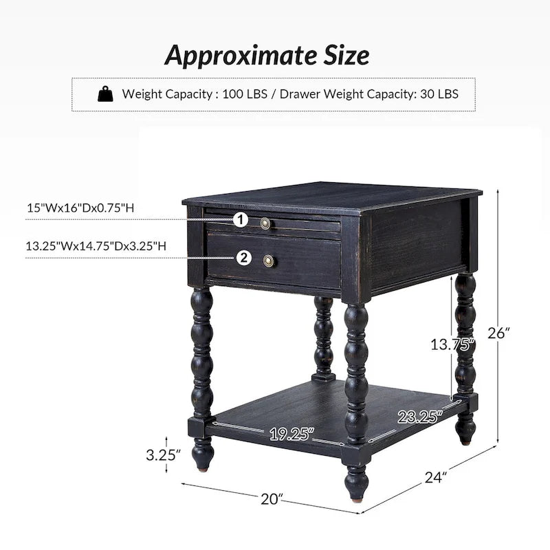Eric Traditional 26 Tall Solid Wood End Table with USB by HULALA HOME