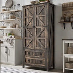 64 Farmhouse Tall Kitchen Pantry Storage Cabinet with 2 Drawers & Doors