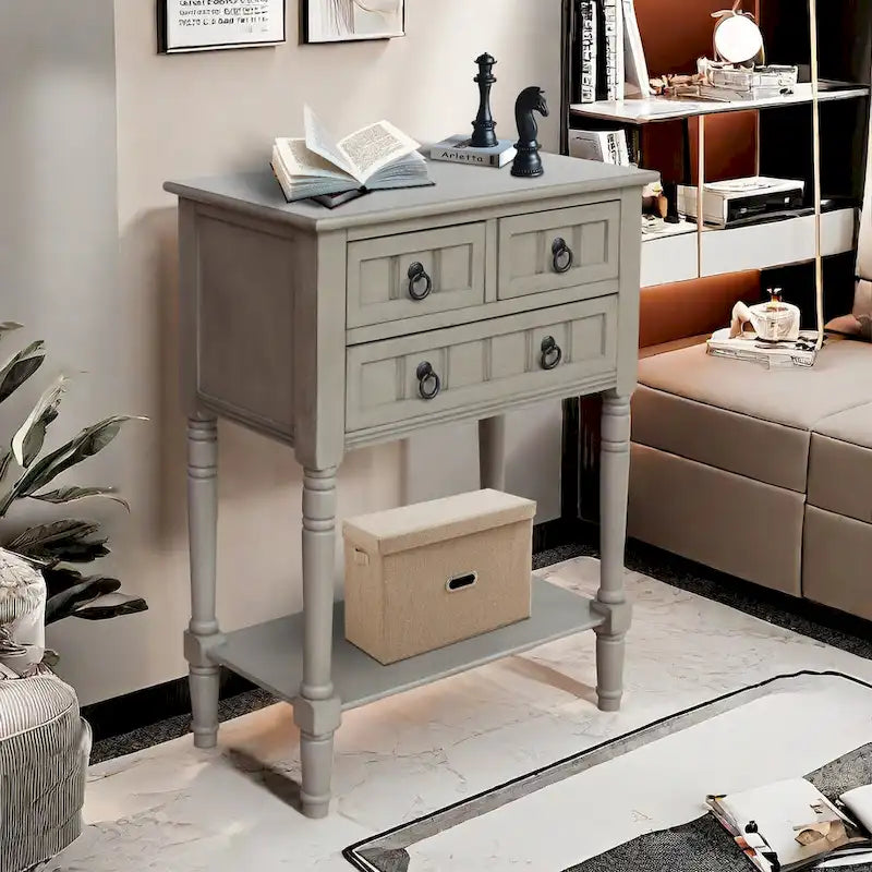 Console Table with 3 Drawers, Sofa Side Table with Bottom Open Storage Shelf, Heavy-Duty Entryway Table for Hallway/Living Room