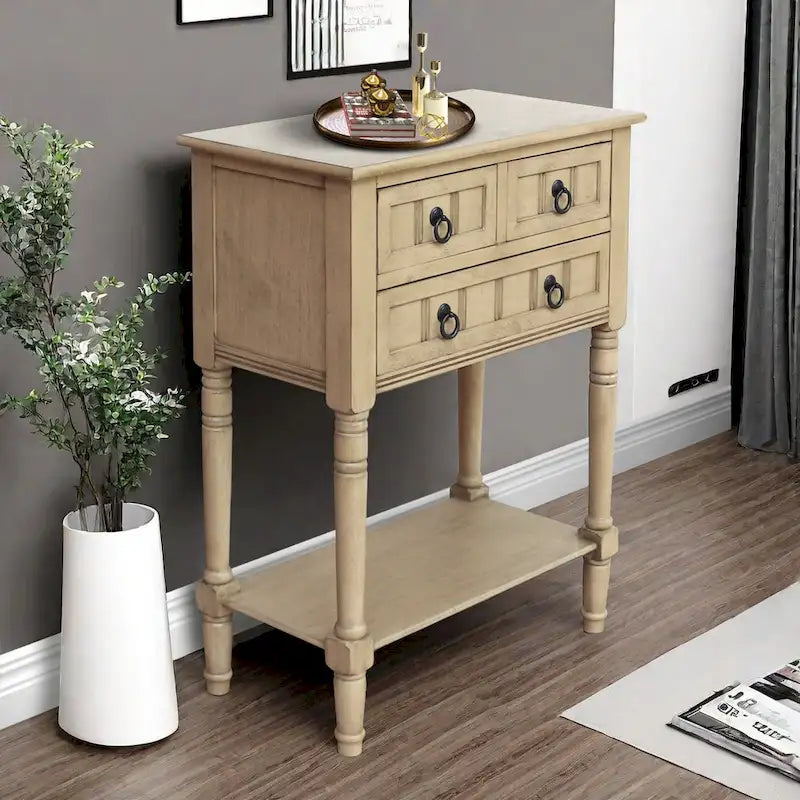 Console Table with 3 Drawers, Sofa Side Table with Bottom Open Storage Shelf, Heavy-Duty Entryway Table for Hallway/Living Room