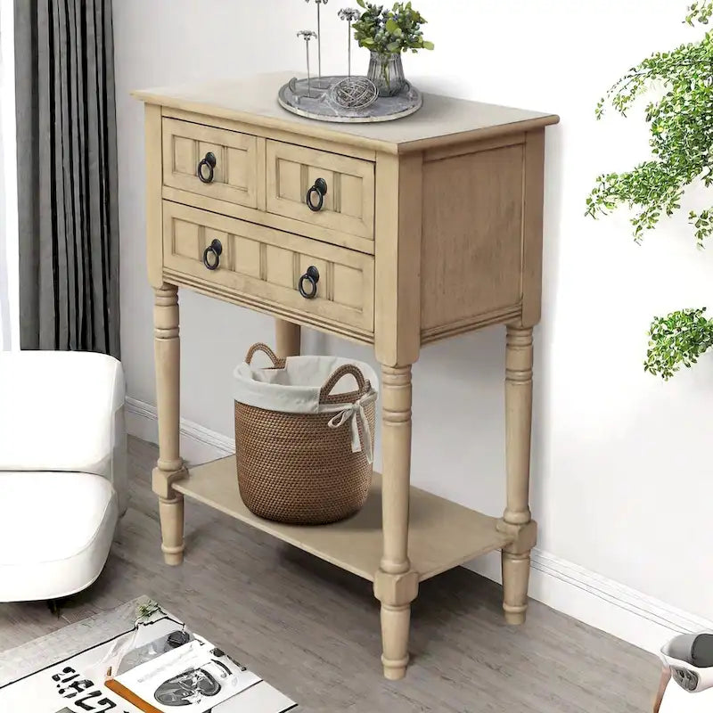 Console Table with 3 Drawers, Sofa Side Table with Bottom Open Storage Shelf, Heavy-Duty Entryway Table for Hallway/Living Room