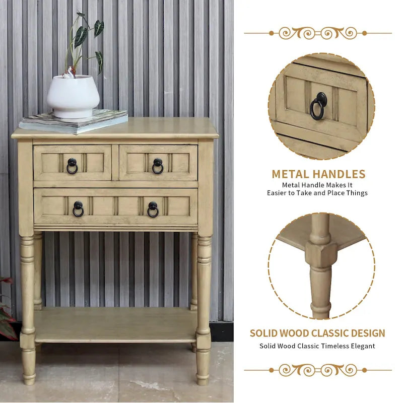 Console Table with 3 Drawers, Sofa Side Table with Bottom Open Storage Shelf, Heavy-Duty Entryway Table for Hallway/Living Room