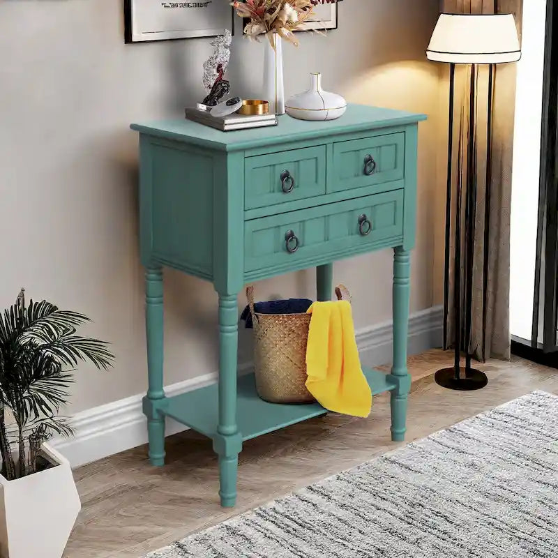 Console Table with 3 Drawers, Sofa Side Table with Bottom Open Storage Shelf, Heavy-Duty Entryway Table for Hallway/Living Room