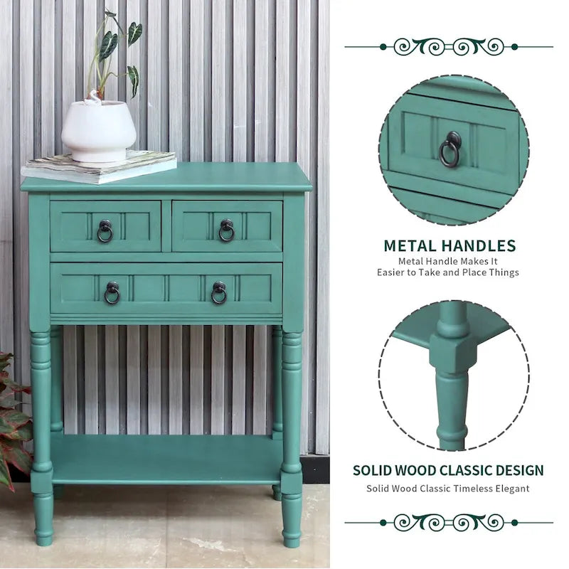Console Table with 3 Drawers, Sofa Side Table with Bottom Open Storage Shelf, Heavy-Duty Entryway Table for Hallway/Living Room