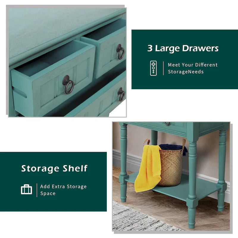 Console Table with 3 Drawers, Sofa Side Table with Bottom Open Storage Shelf, Heavy-Duty Entryway Table for Hallway/Living Room