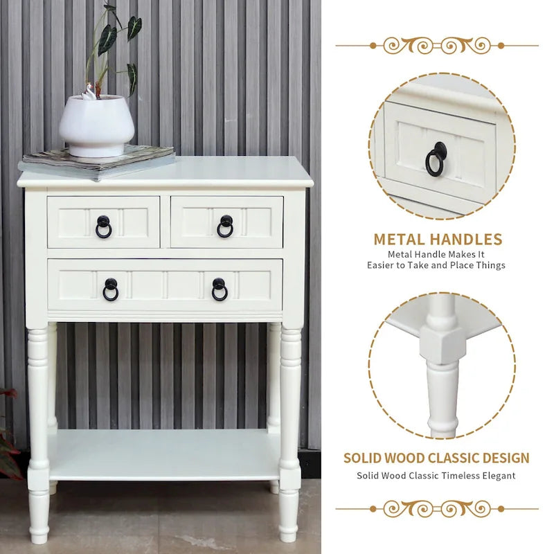 Console Table with 3 Drawers, Sofa Side Table with Bottom Open Storage Shelf, Heavy-Duty Entryway Table for Hallway/Living Room