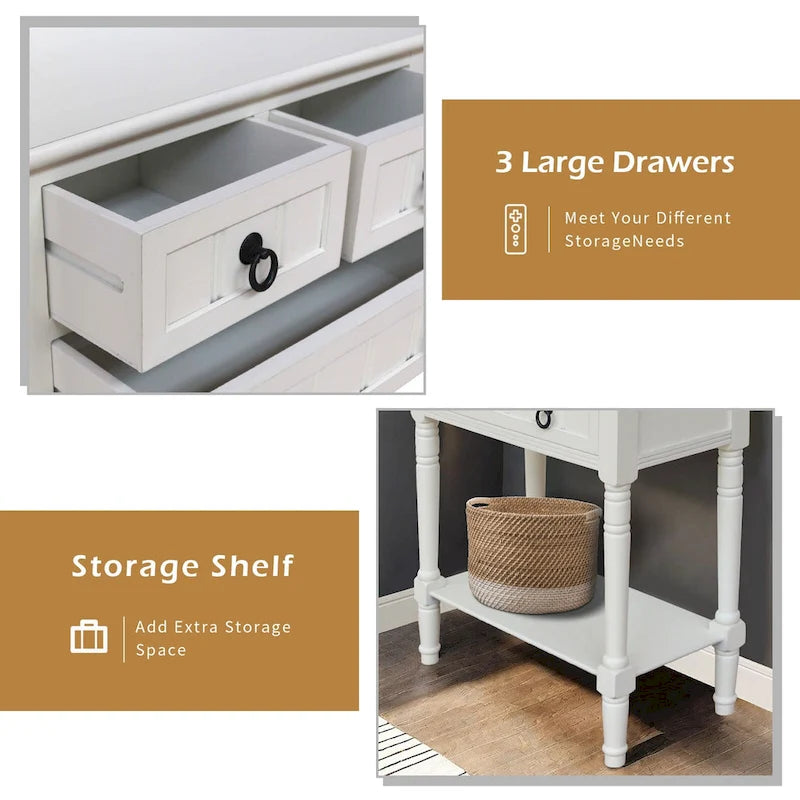 Console Table with 3 Drawers, Sofa Side Table with Bottom Open Storage Shelf, Heavy-Duty Entryway Table for Hallway/Living Room