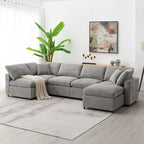 U-Shaped Modular Chenille Sectional Sleeper Sofa with Ottoman