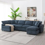 U-Shaped Modular Chenille Sectional Sleeper Sofa with Ottoman