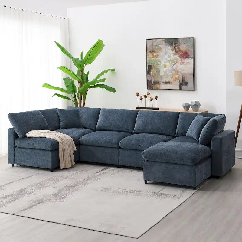 U-Shaped Modular Chenille Sectional Sleeper Sofa with Ottoman