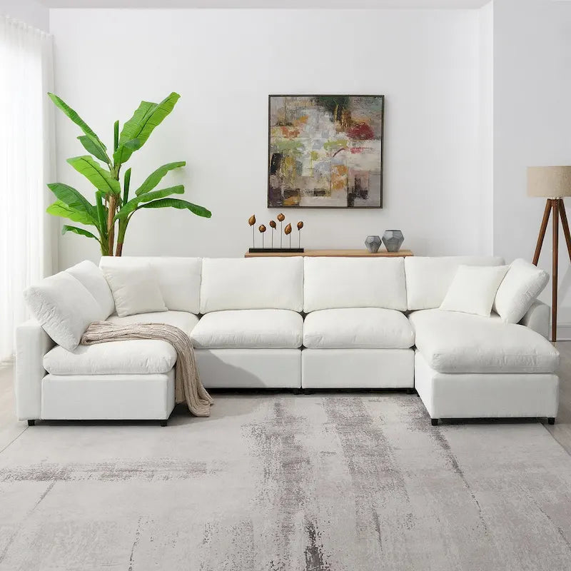 U-Shaped Modular Chenille Sectional Sleeper Sofa with Ottoman