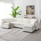 U-Shaped Modular Chenille Sectional Sleeper Sofa with Ottoman