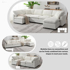 U-Shaped Modular Chenille Sectional Sleeper Sofa with Ottoman