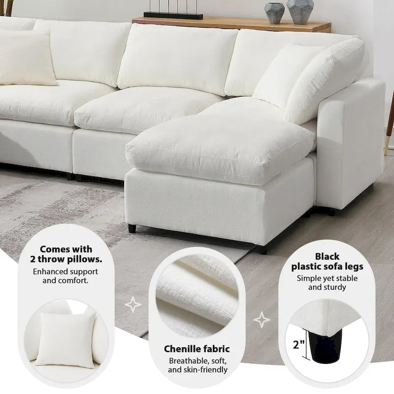 U-Shaped Modular Chenille Sectional Sleeper Sofa with Ottoman