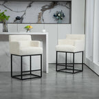 Modern Chenille/Leather Upholstered Bar Stools with Metal Frames and Solid Back (set of 2)