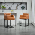Modern Chenille/Leather Upholstered Bar Stools with Metal Frames and Solid Back (set of 2)