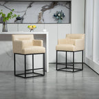 Modern Chenille/Leather Upholstered Bar Stools with Metal Frames and Solid Back (set of 2)