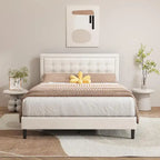 alazyhome Upholstered Platform Bed Frame with Button Tufting Headboard