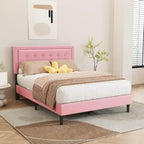 alazyhome Upholstered Platform Bed Frame with Button Tufting Headboard