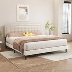 alazyhome Upholstered Platform Bed Frame with Button Tufting Headboard