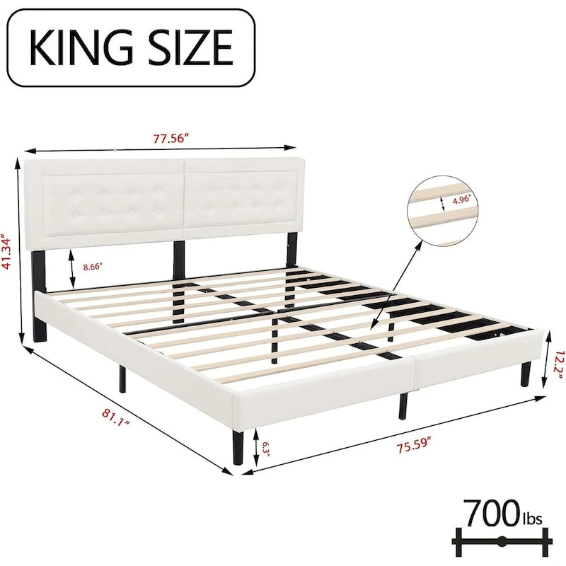 alazyhome Upholstered Platform Bed Frame with Button Tufting Headboard