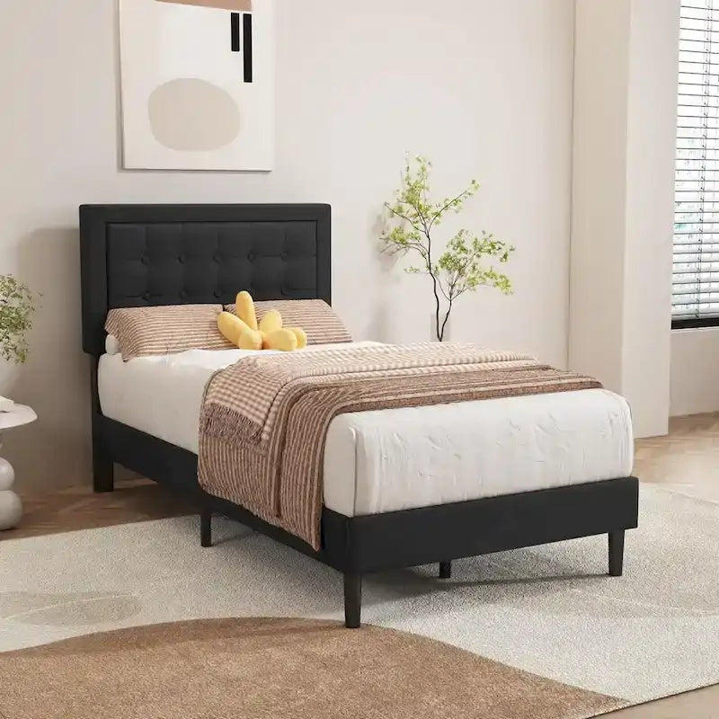 alazyhome Upholstered Platform Bed Frame with Button Tufting Headboard
