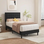 alazyhome Upholstered Platform Bed Frame with Button Tufting Headboard