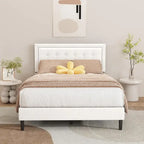 alazyhome Upholstered Platform Bed Frame with Button Tufting Headboard