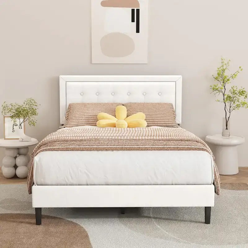 alazyhome Upholstered Platform Bed Frame with Button Tufting Headboard