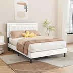 alazyhome Upholstered Platform Bed Frame with Button Tufting Headboard