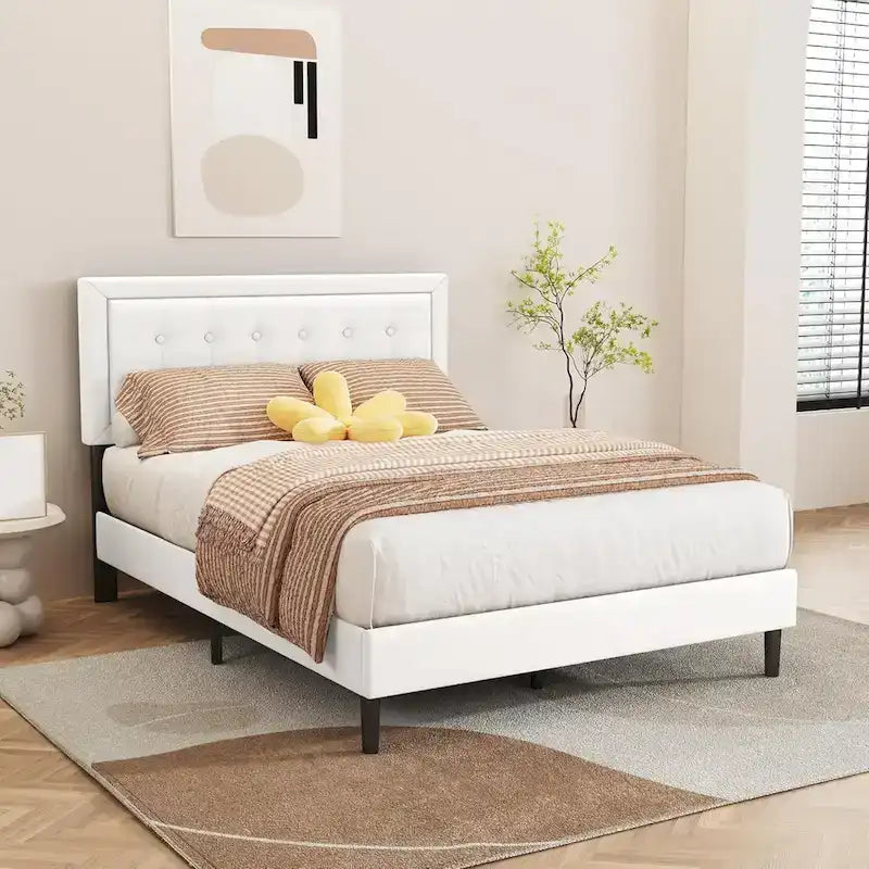 alazyhome Upholstered Platform Bed Frame with Button Tufting Headboard
