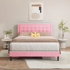 alazyhome Upholstered Platform Bed Frame with Button Tufting Headboard