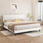alazyhome Upholstered Platform Bed Frame with Button Tufting Headboard