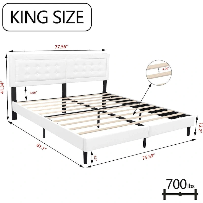 alazyhome Upholstered Platform Bed Frame with Button Tufting Headboard