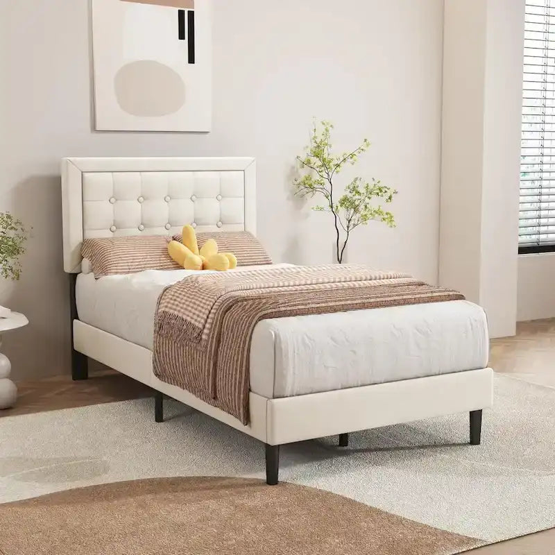 alazyhome Upholstered Platform Bed Frame with Button Tufting Headboard