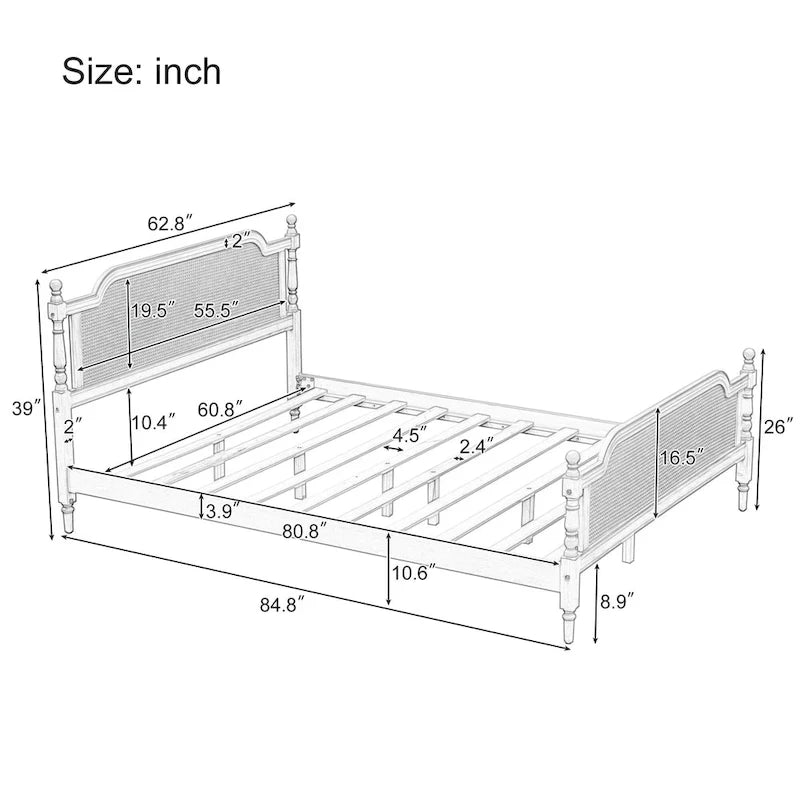 Merax Traditional Style Platform Bed with Rattan Headboard and Footboard